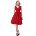 Belle Poque Sleeveless V-Neck High Stretchy A-Line Vintage Red Women One-piece Casual Dresses BP000269-3